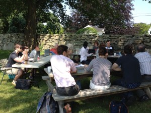 Critics at work in the Sunken Garden